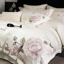 GobekUsa Butterfly Flowers Embroidery 600TC Egyptian Cotton Bedding Set: Duvet Cover, Bed Sheet, Pillowcases