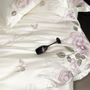 GobekUsa Butterfly Flowers Embroidery 600TC Egyptian Cotton Bedding Set: Duvet Cover, Bed Sheet, Pillowcases