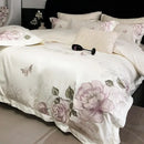 GobekUsa Butterfly Flowers Embroidery 600TC Egyptian Cotton Bedding Set: Duvet Cover, Bed Sheet, Pillowcases