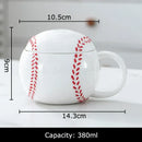 White ceramic baseball shape ceramic mug with lid kitchen cup by Decorbites