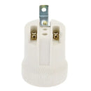 White ceramic lamp holder base with brass prongs for bedroom lighting by Decorbites