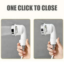 White & chrome handheld shower nozzle with hose for bathroom by Decorbites