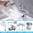 White & chrome handheld shower nozzle with hose for bathroom by Decorbites