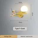 GobekUsa Astronaut Wall Lamp: Gold White Black Bedroom Decor Resin Wall Mount Light