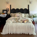 GobekUsa Double Lace Ruffles Egyptian Cotton Thickened Bedding Set - Duvet Covers, Sheet, Pillowcases