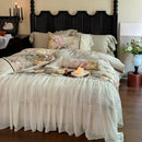 GobekUsa Double Lace Ruffles Egyptian Cotton Thickened Bedding Set - Duvet Covers, Sheet, Pillowcases