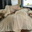 GobekUsa Double Lace Ruffles Egyptian Cotton Thickened Bedding Set - Duvet Covers, Sheet, Pillowcases