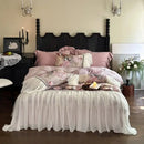 GobekUsa Double Lace Ruffles Egyptian Cotton Thickened Bedding Set - Duvet Covers, Sheet, Pillowcases