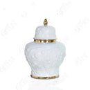 GobekUsa Embossed Flower Ceramic Ginger Jar Vase - Home Decor Storage Tank