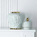 GobekUsa Embossed Flower Ceramic Ginger Jar Vase - Home Decor Storage Tank