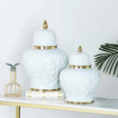 GobekUsa Embossed Flower Ceramic Ginger Jar Vase - Home Decor Storage Tank