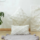 White embroidered diamond cushion cover for living room decor by Decorbites