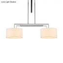 GobekUsa White Fabric Drum Island Pendant with 2 Lights - Traditional Hanging Light Kit for Dining Room