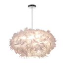 White Feather Pendant Light With Metal Frame