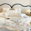 GobekUsa Butterfly Flowers Embroidery Cotton Bedding Set, 4pcs King Queen Size.