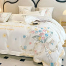 GobekUsa Butterfly Flowers Embroidery Cotton Bedding Set, 4pcs King Queen Size.