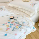 GobekUsa Butterfly Flowers Embroidery Cotton Bedding Set, 4pcs King Queen Size.