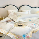GobekUsa Butterfly Flowers Embroidery Cotton Bedding Set, 4pcs King Queen Size.