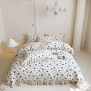 GobekUsa French Lace Ruffles Floral 100% Cotton Bedding Set with Duvet Cover, Sheet, Pillowcases