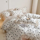 GobekUsa French Lace Ruffles Floral 100% Cotton Bedding Set with Duvet Cover, Sheet, Pillowcases