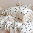 GobekUsa French Lace Ruffles Floral 100% Cotton Bedding Set with Duvet Cover, Sheet, Pillowcases