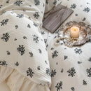 GobekUsa French Lace Ruffles Floral 100% Cotton Bedding Set with Duvet Cover, Sheet, Pillowcases