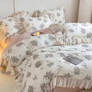 GobekUsa French Lace Ruffles Floral 100% Cotton Bedding Set with Duvet Cover, Sheet, Pillowcases