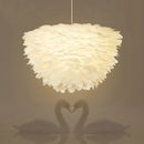 GobekUsa White Floral Pendant Chandelier with Feather Accent - Simple Dining Room Lighting