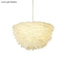 GobekUsa White Floral Pendant Chandelier with Feather Accent - Simple Dining Room Lighting
