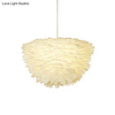 GobekUsa White Floral Pendant Chandelier with Feather Accent - Simple Dining Room Lighting