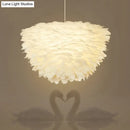 GobekUsa White Floral Pendant Chandelier with Feather Accent - Simple Dining Room Lighting