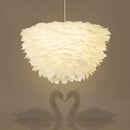 GobekUsa White Floral Pendant Chandelier with Feather Accent - Simple Dining Room Lighting
