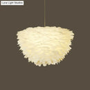 GobekUsa White Floral Pendant Chandelier with Feather Accent - Simple Dining Room Lighting