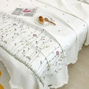 GobekUsa Fresh Flower Embroidered Summer Quilt Set - Lightweight Ruffled Comforter