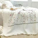 GobekUsa Fresh Flower Embroidered Summer Quilt Set - Lightweight Ruffled Comforter