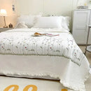 GobekUsa Fresh Flower Embroidered Summer Quilt Set - Lightweight Ruffled Comforter