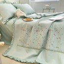 GobekUsa Fresh Flower Embroidered Summer Quilt Set - Lightweight Ruffled Comforter