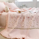GobekUsa Fresh Flower Embroidered Summer Quilt Set - Lightweight Ruffled Comforter