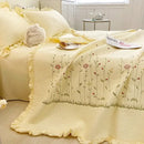 GobekUsa Fresh Flower Embroidered Summer Quilt Set - Lightweight Ruffled Comforter