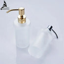 White frosted glass liquid soap dispenser bathroom gold pump by Decorbites