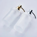 White frosted glass liquid soap dispenser bathroom gold pump by Decorbites