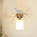 GobekUsa 1-Head White Glass Wall Lamp for Bedroom - Loft Cylinder Lighting with Bird Accent