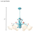 GobekUsa White Glass Chandelier Light - Floral Countryside 8 Bulbs Pendant Lamp for Living Room in Blue