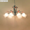 GobekUsa White Glass Chandelier Light - Floral Countryside 8 Bulbs Pendant Lamp for Living Room in Blue