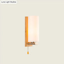 GobekUsa White Glass Wall Sconce - Cylindrical Bedside Light with Pull Chain