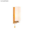 GobekUsa White Glass Wall Sconce - Cylindrical Bedside Light with Pull Chain