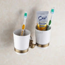 GobekUsa Brass Toothbrush Holder with 2 Cups Bathroom Accessories Wall Mounted Holder