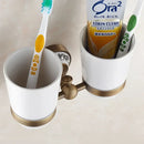 GobekUsa Brass Toothbrush Holder with 2 Cups Bathroom Accessories Wall Mounted Holder