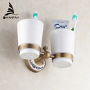 GobekUsa Brass Toothbrush Holder with 2 Cups Bathroom Accessories Wall Mounted Holder
