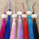 White jade lotus pink tassel decorative pendant living room decor by Decorbites